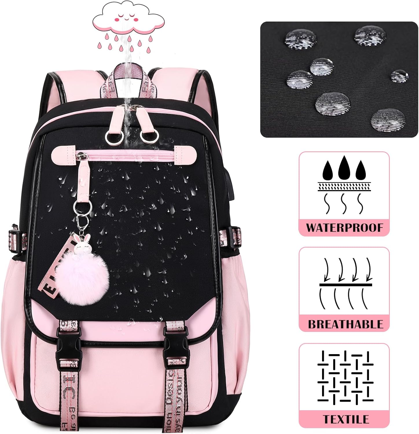 Bevalsa School Backpack for Girls, Backpack with Lunch Box & Pen Case, Bookbag for Girls Kids Elementary Middle High School Student 21L Children Schoolbag