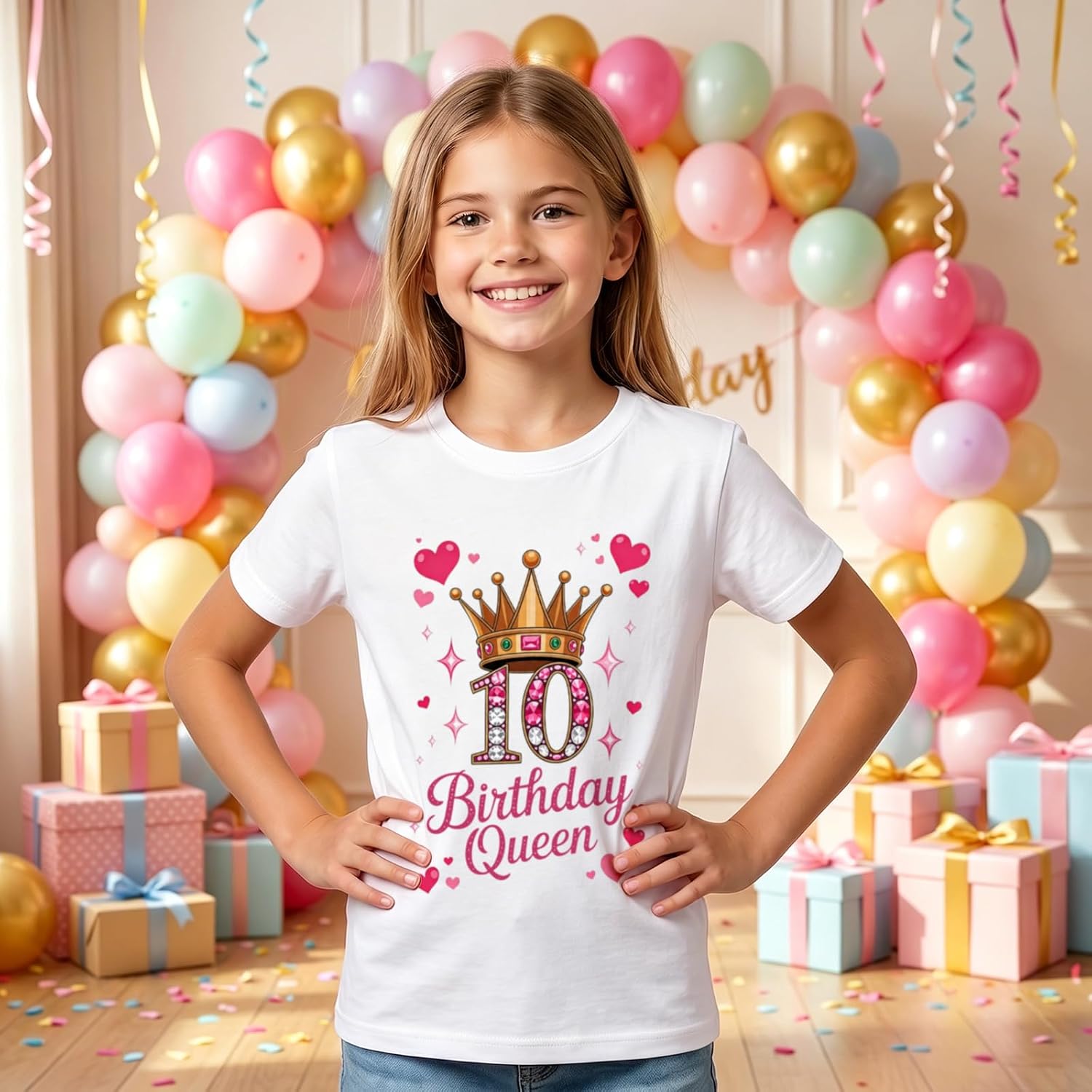 BeWithYou 10th Birthday Shirts for Girls Cute Birthday Queen Shirt Kawaii Crown Graphic Tees 10 Year Old Girl Birthday Gifts