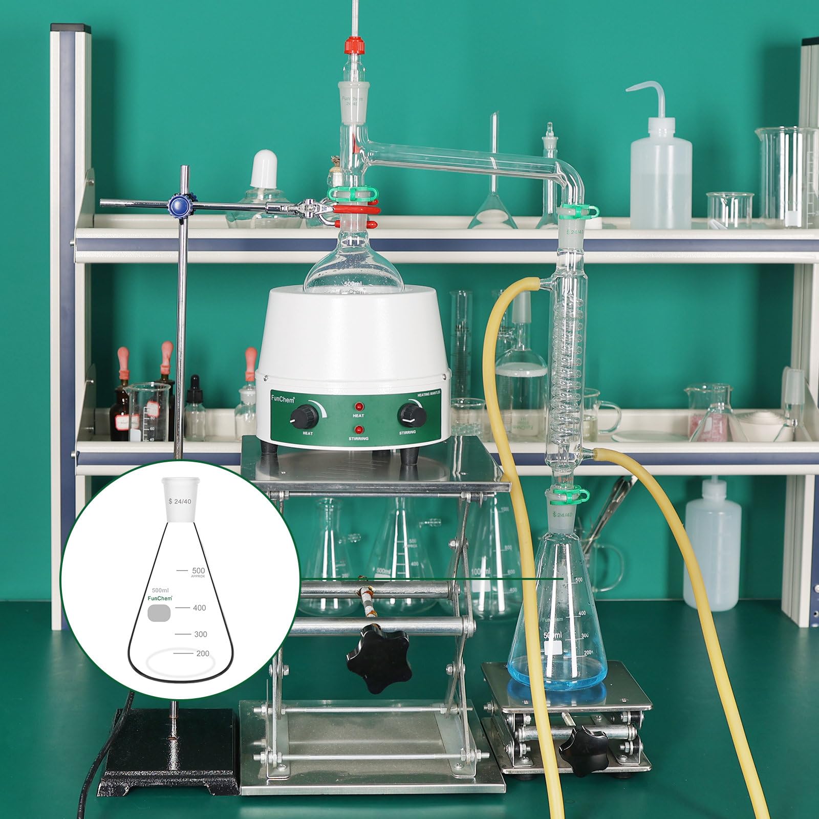 FunChem Fiole Erlenmeyer en verre 24/40, verre borosilicate gradué avec joint extérieur conique standard 24/40, 1000 ml