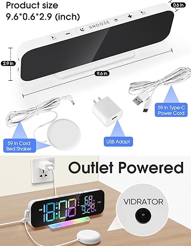 Miniatura 5 de Cadmos Reloj despertador vibratorio súper fuerte con agitador de cama, pantalla digital LED grande, luz nocturna, ideal para adultos con personas