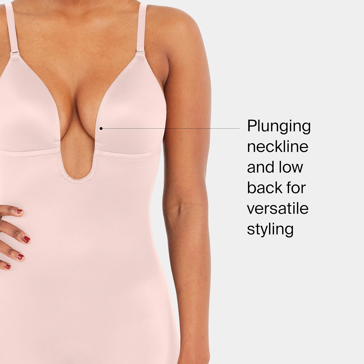 SPANX SPANXshape Suit Your Fancy Plunge Low-Back Mid-Thigh Bodysuit - Comfortable One Piece - Medium Compression - Seamless