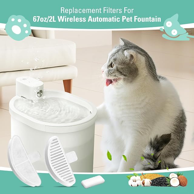 Foto 2 de 7 de Paquete de 3 filtros de repuesto y 6 esponjas de filtro para fuente automática inalámbrica de mascotas de 67…