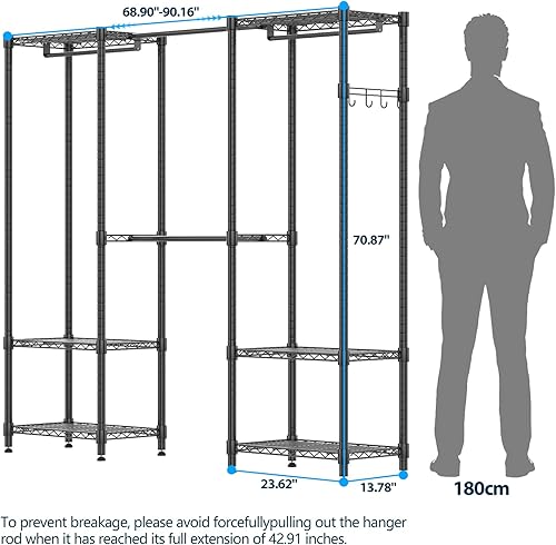 Miniatura 2 de Homdox Perchero resistente con varillas extensibles para colgar, perchero de metal ajustable para colgar ropa, armario independiente con estantes de