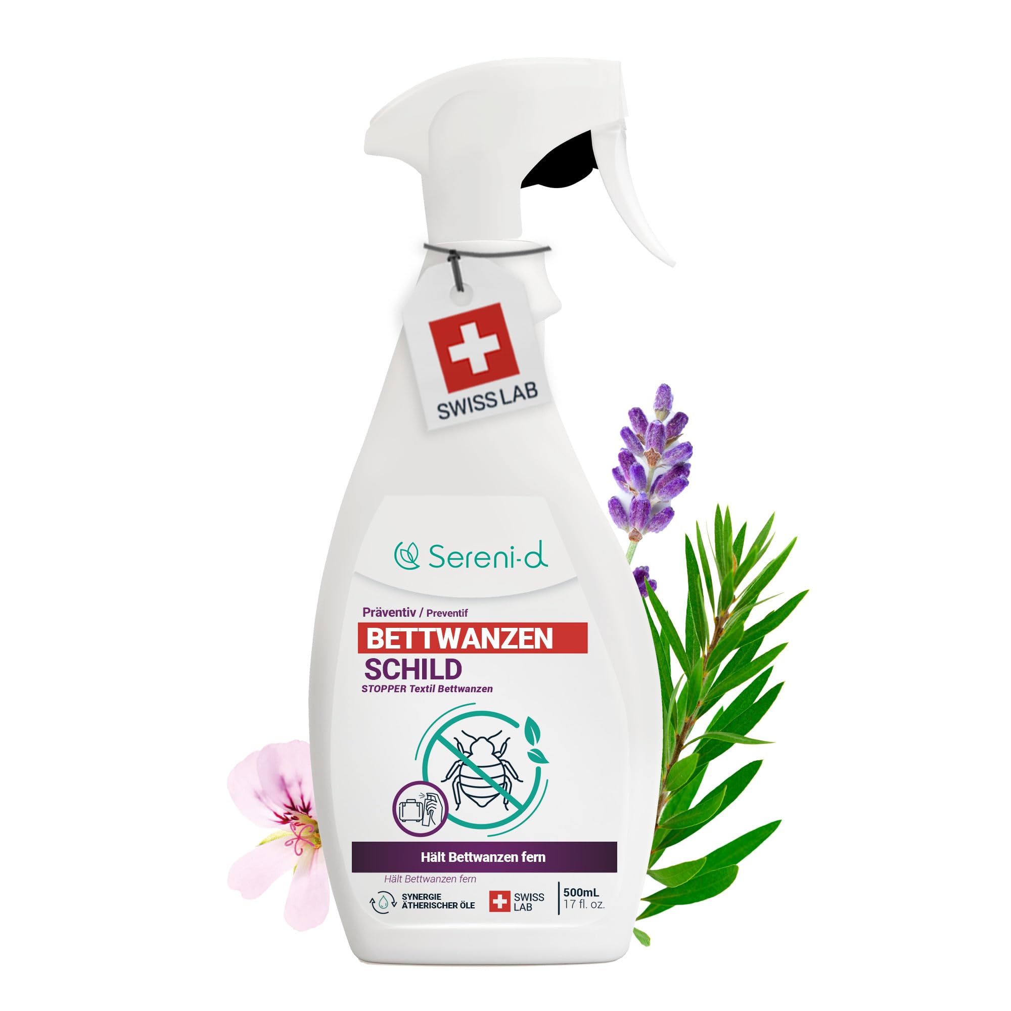 Sereni-d Anti-Bettwanzen-Spray 500 ml – Abwehrspray gegen Bettwanzen – Hochwirksam und im Labor getestet – Swiss Lab