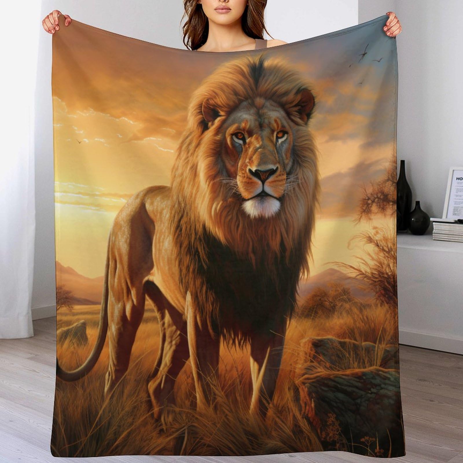 Couverture en flannel lion douce | Finition luxe plaid lit et canapé