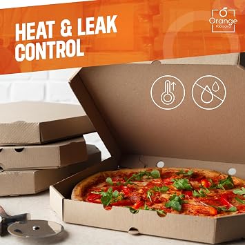 Brown Pizza Boxes 10 inch (Pack of 100) with Rear Vent Hole, Plain Pizza Style, Sturdy Disposable Food Boxes, Easy to Assemble
