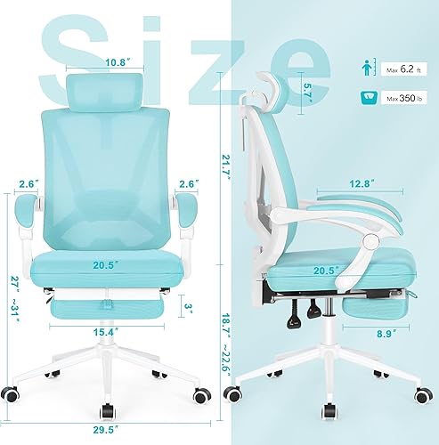 Miniatura 3 de Misolant Ergonomic Office Chair with Footrest, Ergonomic Desk Chair with Adjustable 2D Lumbar Support, High Back Computer Chairs with Adjustable