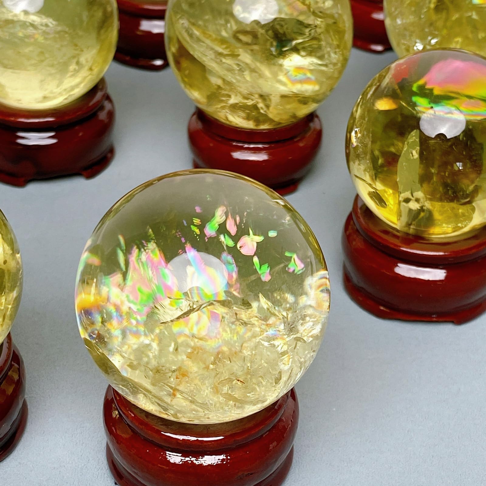 Naturalna kryształowa kula cytrynowa, kryształowa kula tęczowa, kryształowa kula lecznicza, figurka z podstawką, nowoczesne akcesoria do wystroju wnętrz,38~40mm
