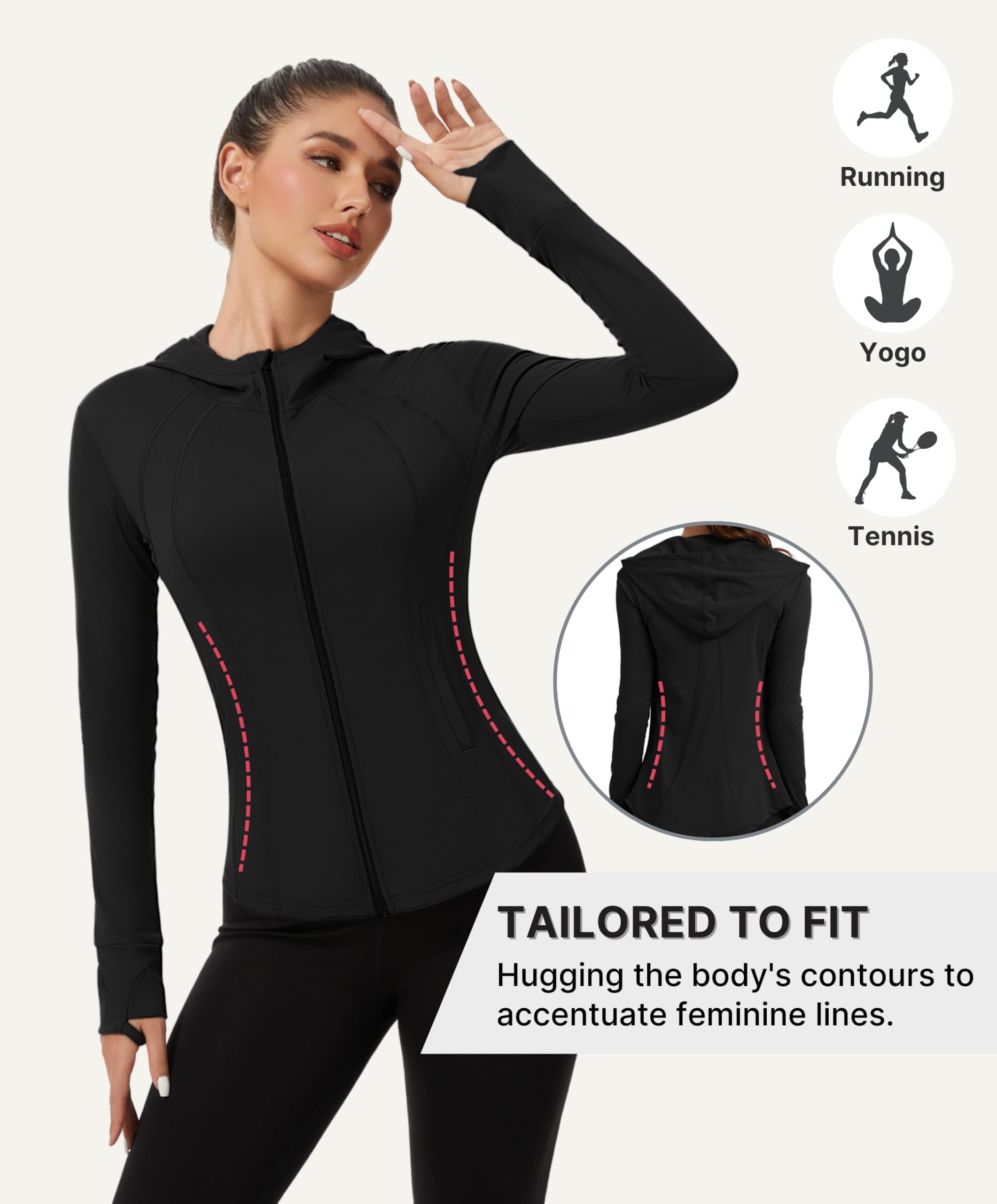 AMZSPORT Sportjacke Damen Atmungsaktive Laufjacke Eng Trainingsjacke für Yoga Gym Sport