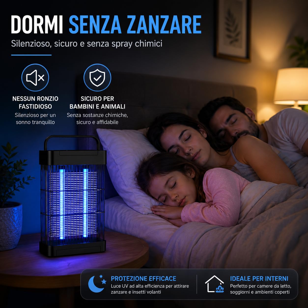 Lampada Antizanzare Elettrica 20W UV LED per Interno ed Esterno – Ammazza Zanzare e Mosche con Vassoio Estraibile – Killer Insetti per Casa, Balcone, Camera da Letto e Terrazza – Copertura 100 m²