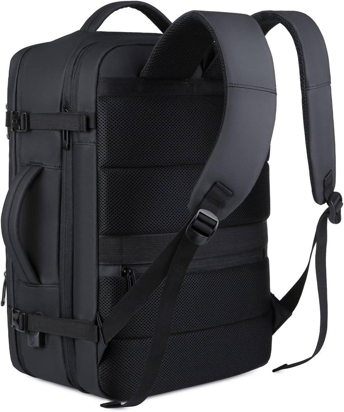 Expandable Business Travel Backpack for Men, Waterproof Multi-Functional Laptop Bag with USB Charging Port, Durable and Lightweight, Fits 15.6-Inch Laptops, Black