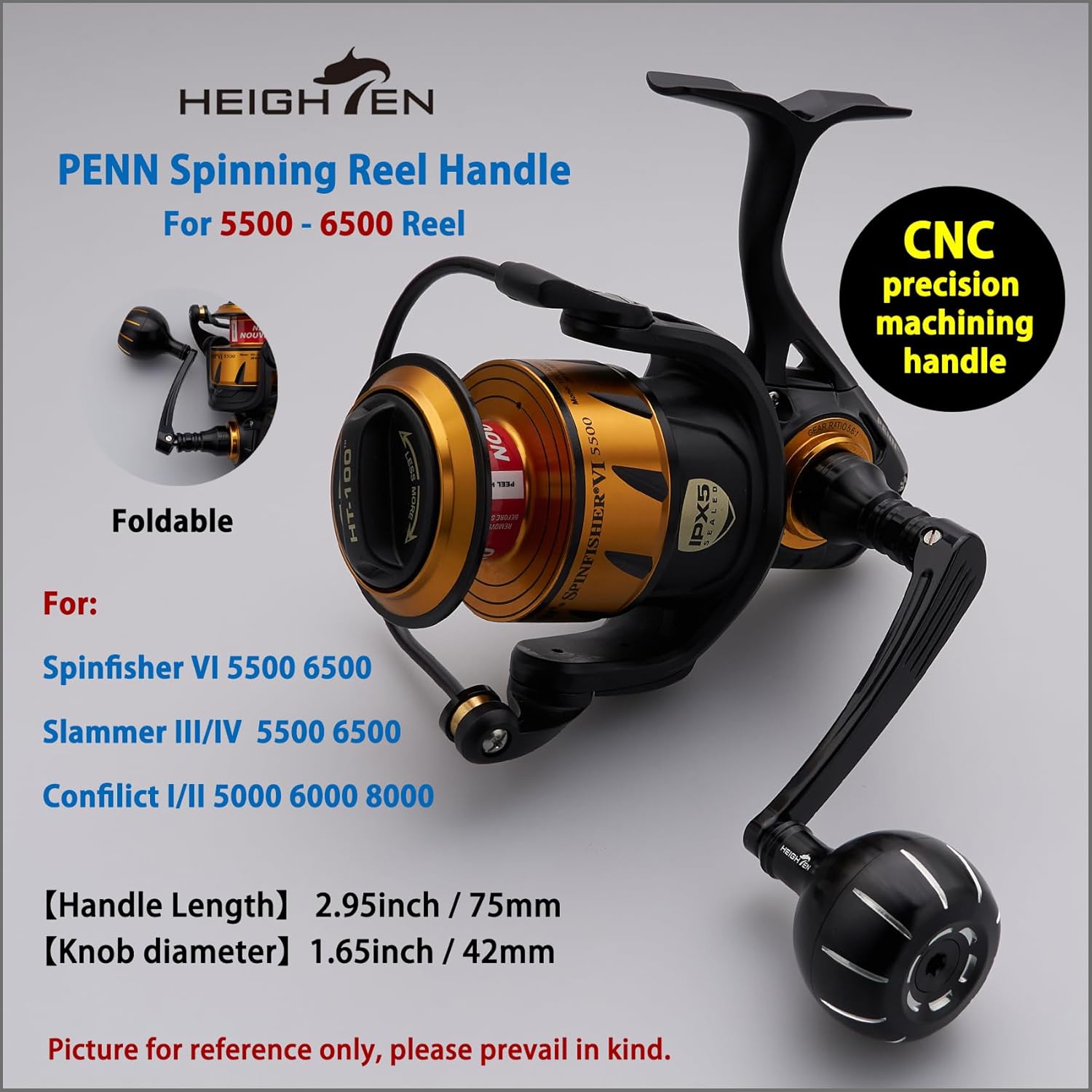HEIGHTEN Fishing Reel Handle for Penn Spinfisher VI/Slammer III IV/Battle II III DX/Pursuit III IV/Fierce II III