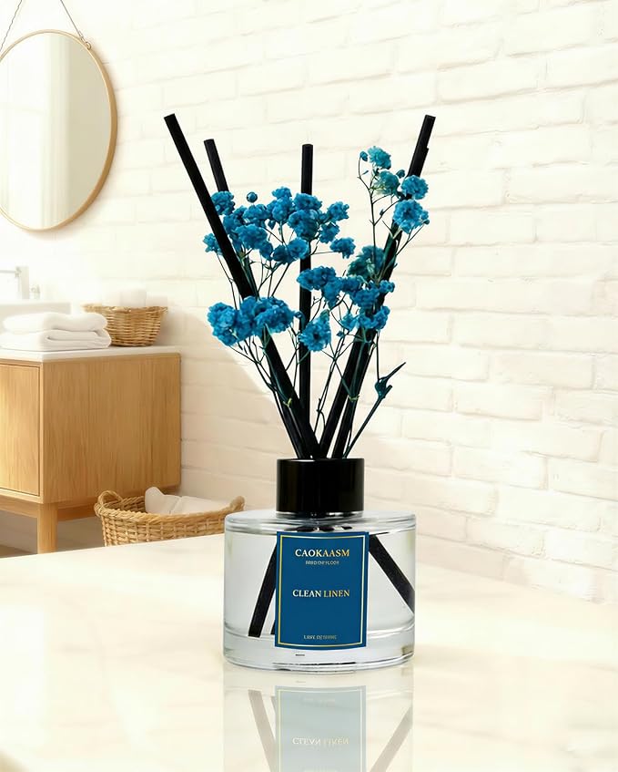 Reed Diffuser Set-Clean Linen Scent Fragrance Oil Diffuser with 6 Reed Sticks | Home & Bedroom Bathroom Decor,3.38 fl oz (100ml) miniatura 5
