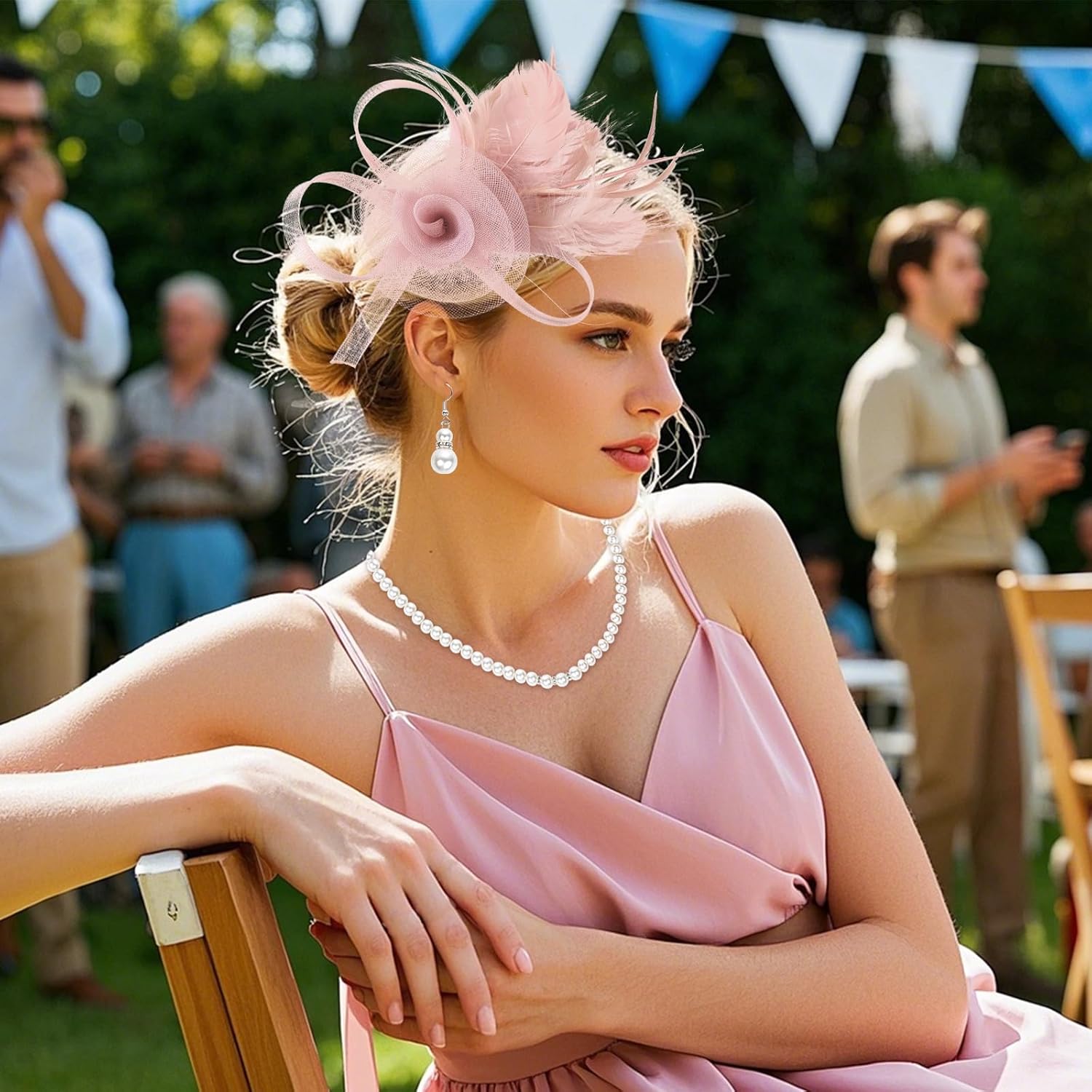 Fascinators Hat for Women Tea Party Headband Derby Wedding Flower Cocktail Mesh Feathers Hair Clip - Image 6