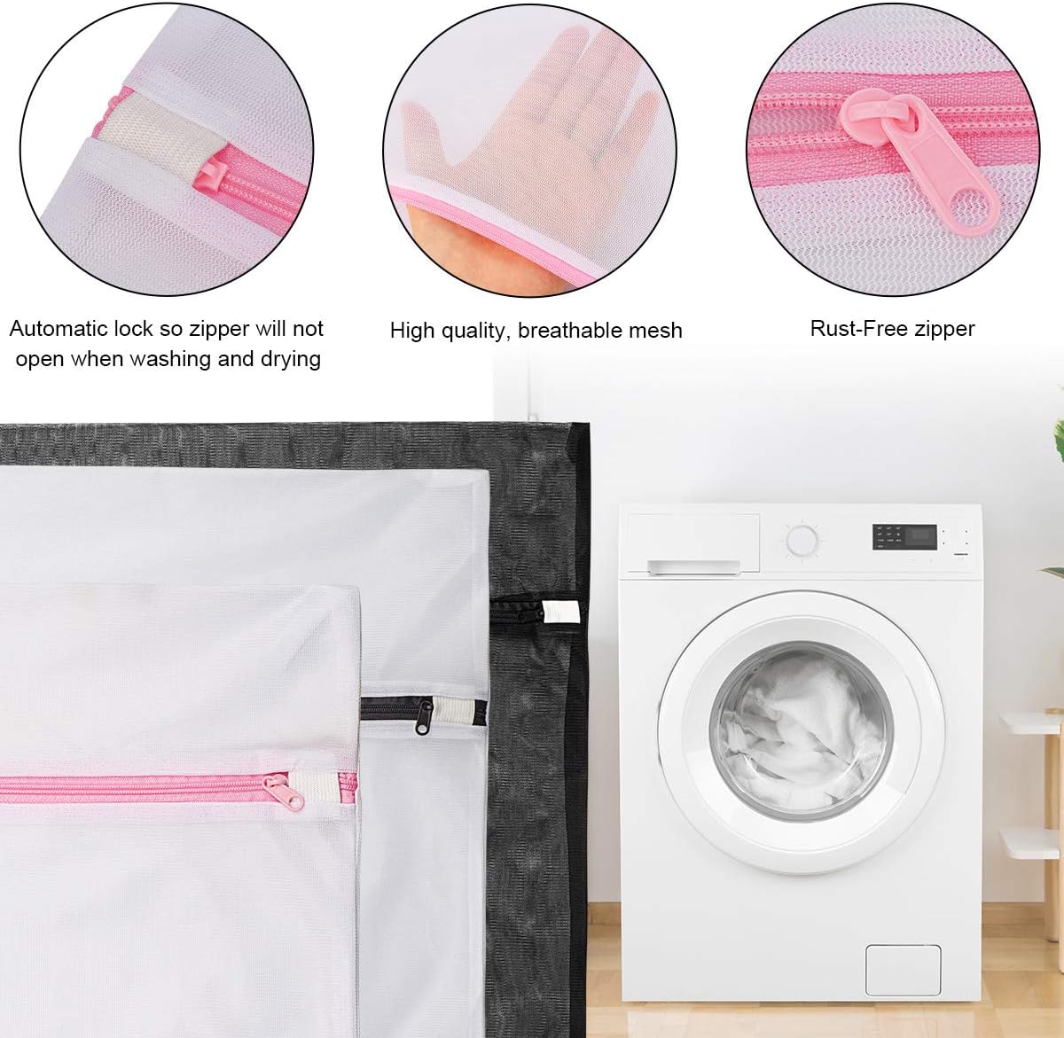 5 Pack Lingerie Bag for Laundry, Delicates Mesh Laundry Bag, Washing Machine Wash Bag, Blouse, Hosiery, Stocking, Underwear, Bra, Travel Laundry Bag