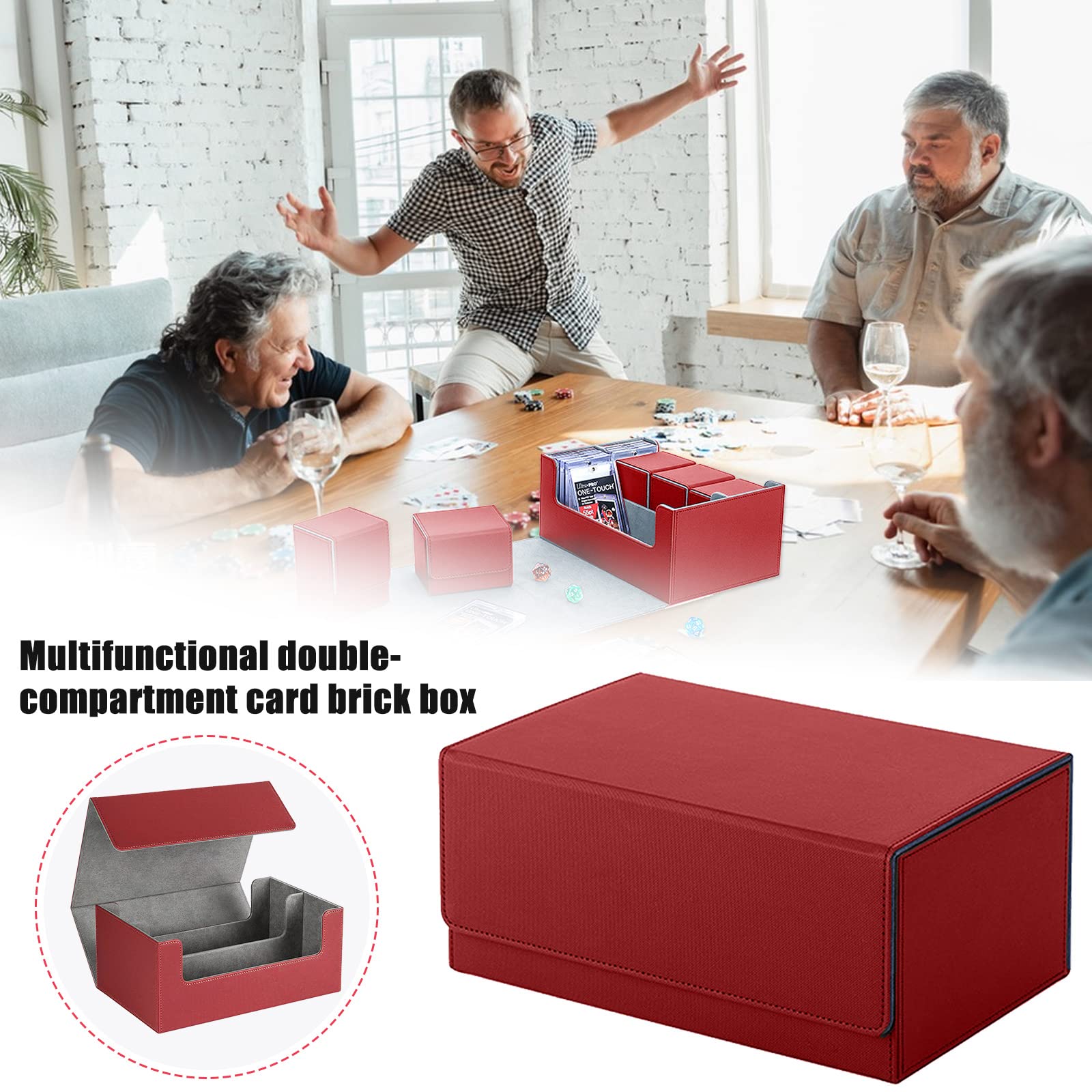 Premium 2-Row Trading Card Storage Box, chiusura magnetica Trading Card Deck Storage Box, 600 + Card Deck Case per Trading Cards, Sport Cards (rosso grigio)