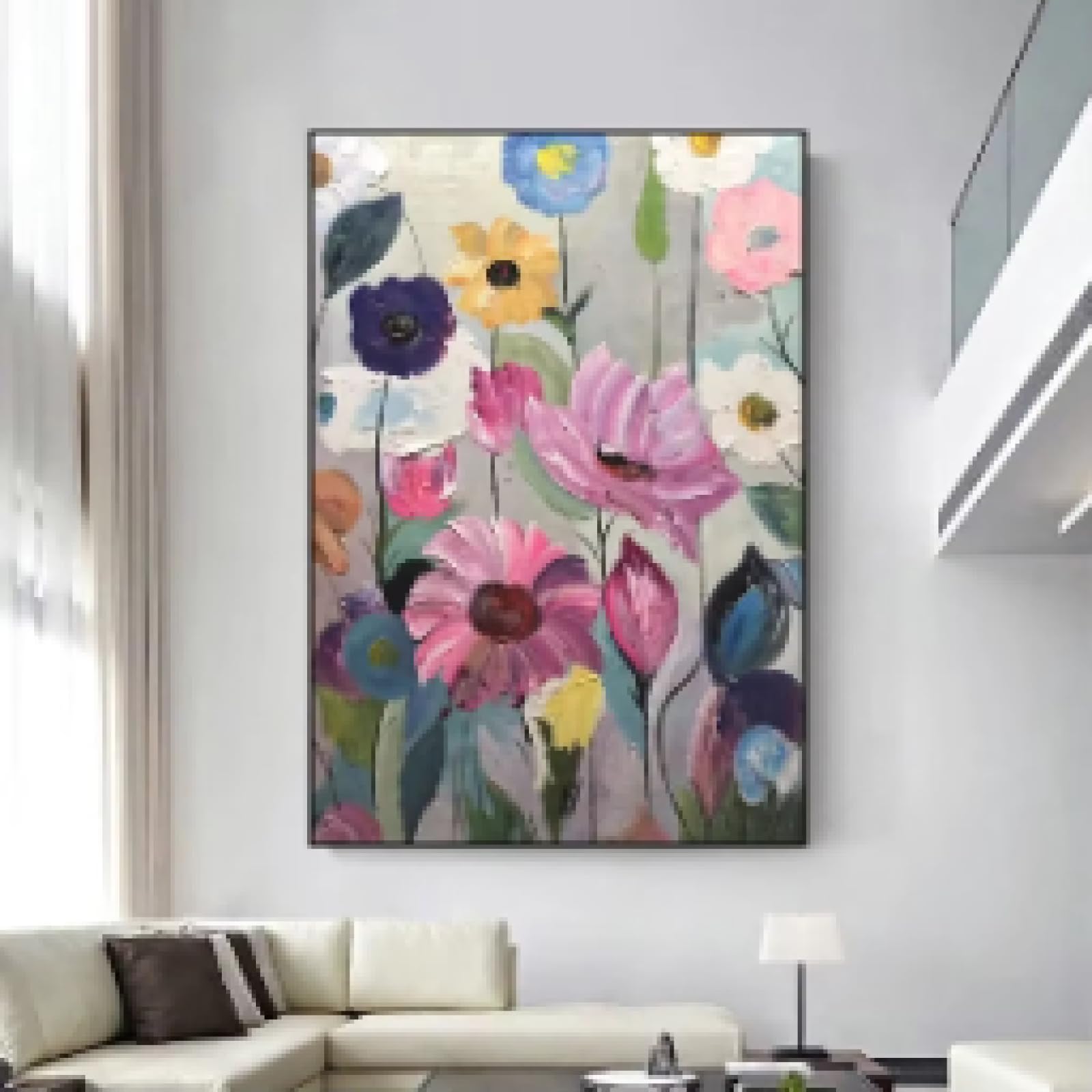 MAIMANG Skandynawska klasyczna abstrakcyjna sztuka ścienna duży kwiat botaniczna farba plakat nadruk dekoracja salonu 60 x 90 cm bez ramy