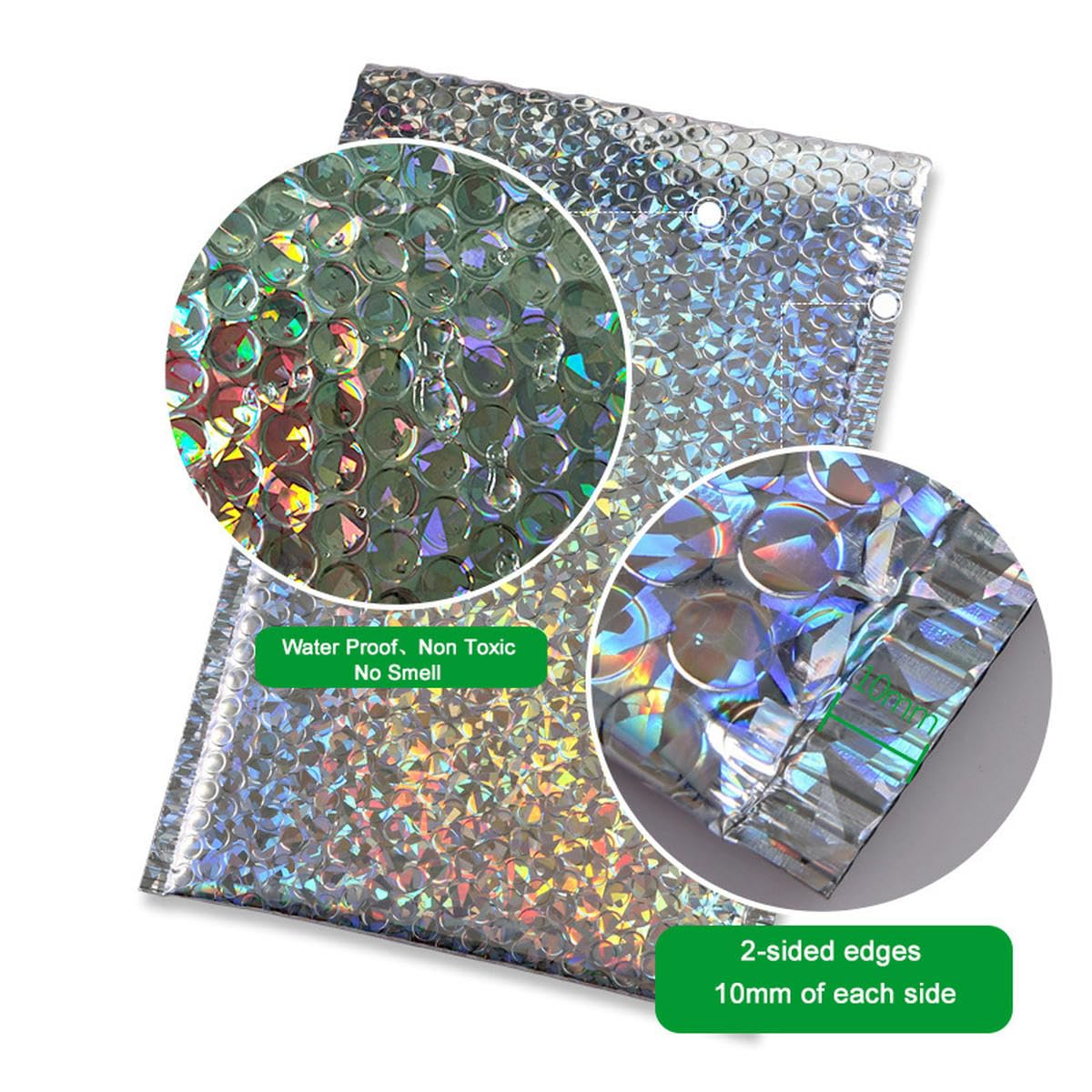 10 szt. metalicznych torebek bąbelkowych na prezenty glamour kolorowe foliowe koperty bąbelkowe wyściełane koperty wysyłkowe - srebrne-40 x 30 cm