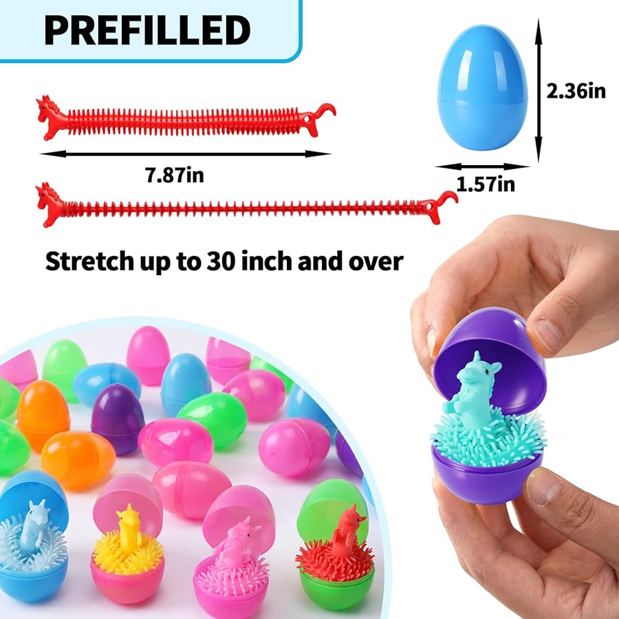 Yunfan 24 Pack Prefilled Easter Eggs with Dinosaur Stretchy Strings Fidget Toys Stress Reliever Sensory Squeeze Toys for Easter Basket Stuffers Egg Hunt Party Favors Birthday Gifts - image 2