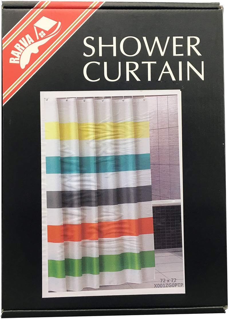 RARVA Washable Waterproof Shower Curtain (Best Hotel Quality Eco Friendly) Anti-Static Polyester Fabric Bathroom Shower Curtain Liner Set Pattern in Grey Blue White Black with Hooks