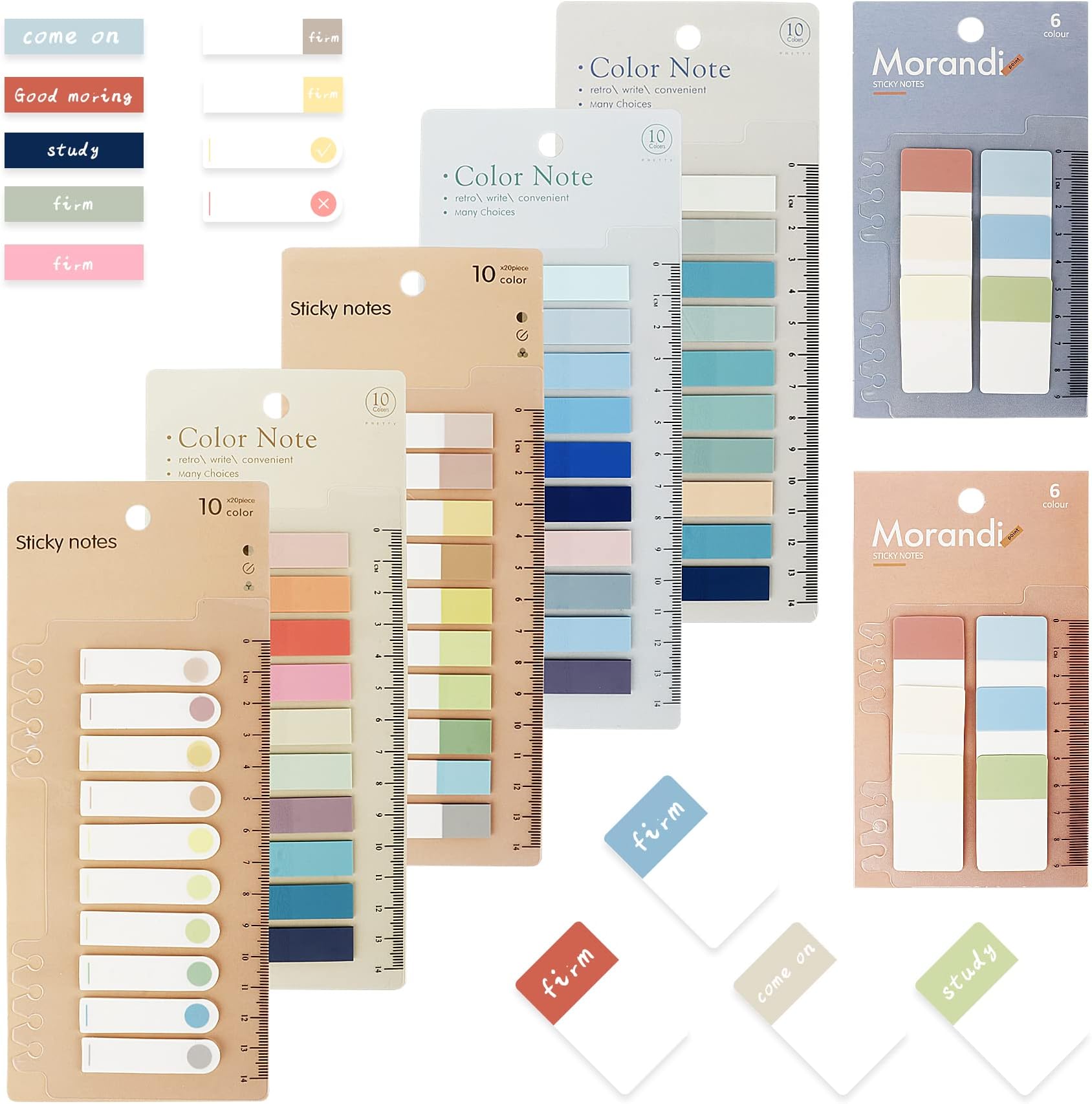 SMFUSMFU1120 Pcs Sticky Tabs,Book Page Tabs Index Tabs,Transparent Sticky Notes,Book Page Markers, Annotation Tabs Supplies Writable and Repositionable Flag with Ruler for Classify Files(7 Designs)