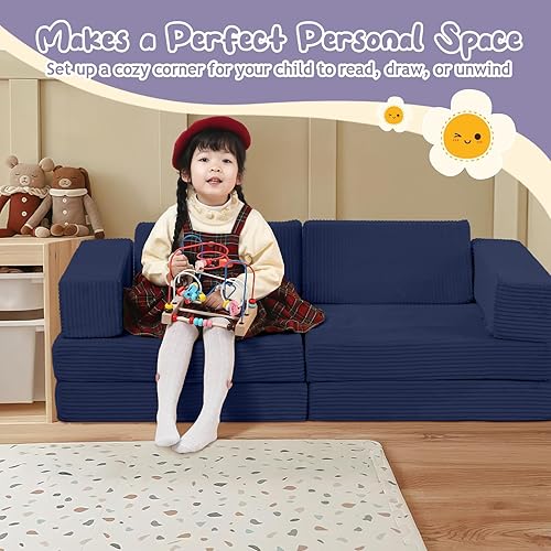 Miniatura 67 de MeMoreCool Sofá infantil para sala de juegos, sofá modular de 10 piezas, sofá convertible de pana, juego de construcción de fuerte de espuma para