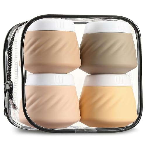 Gemice Travel Containers for Toiletries, Silicone Cream Jars TSA Approved Travel Size Containers with Clear Bag, Leak-proof Travel Accessories with Lid for Cosmetic Face Body Hand Cream - Apricot - 1 Ounces