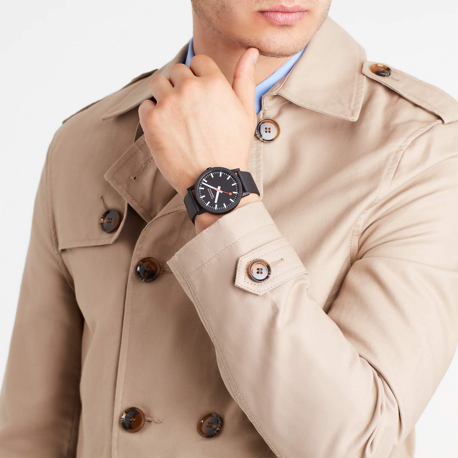 Mondaine Essence - męski zegarek 41 mm - oficjalny zegarek na rękę Swiss Railways czarny pasek z materiału odnawialnego - 30 m wodoodporny trwały - różne warianty - zegarki dla mężczyzn