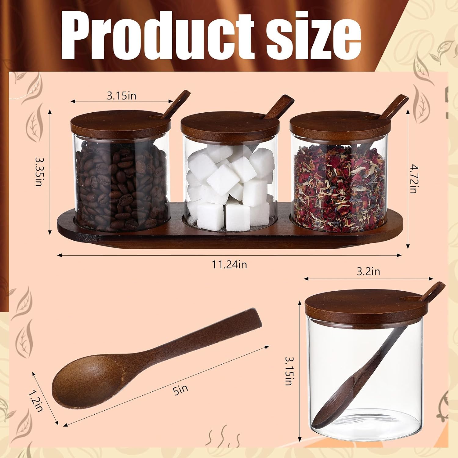 Mimorou 3 Pcs 10 oz Coffee Bar Containers with Lids Spoons Small Glass Jars