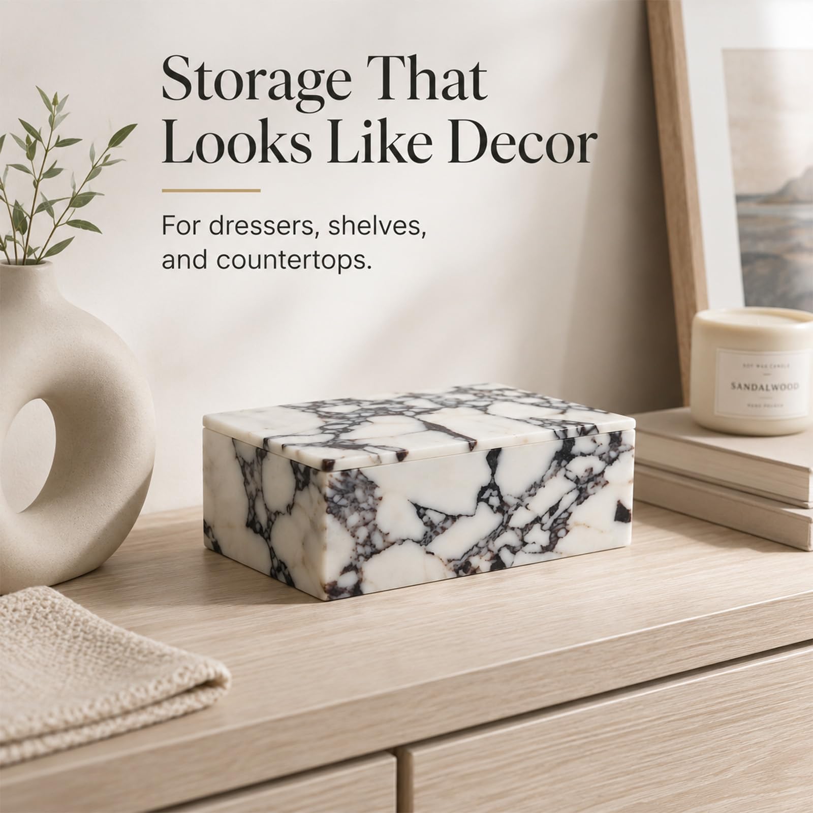 Caja de almacenamiento de mármol de lujo con tapa, patrón de venas blancas y moradas, organizador decorativo para brochas de maquillaje, joyas, accesorios de baño (rectangular)