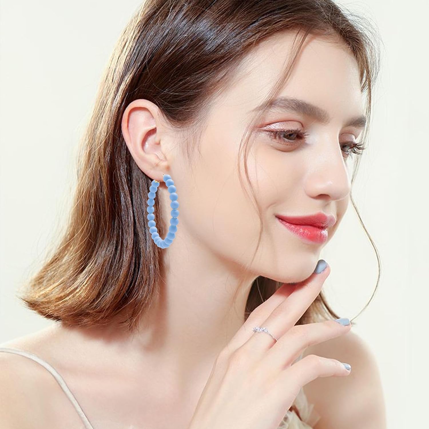Beaded Hoop Earrings Women Bohemian Circle Round Colorful Bead Dangle Earrings for Women - Image 2