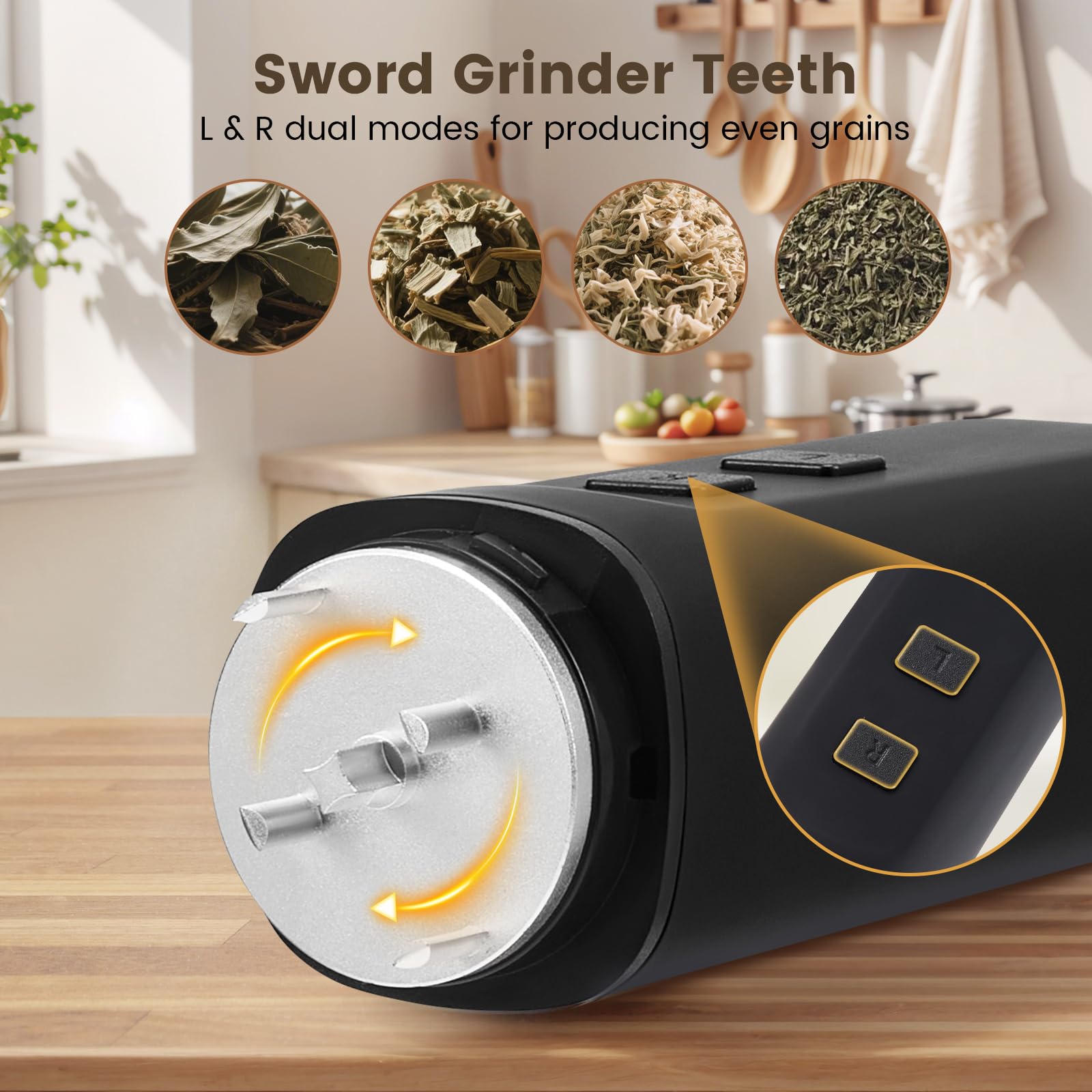 Elektrische Grinder, 2-Wege-Mahlen Gewürzmühle Super Leistung 7 Nm Schnelles Mahlen ohne Feststecken Mühle für Gewürzen Pollen zum Zerkleinern auf Knopfdruck
