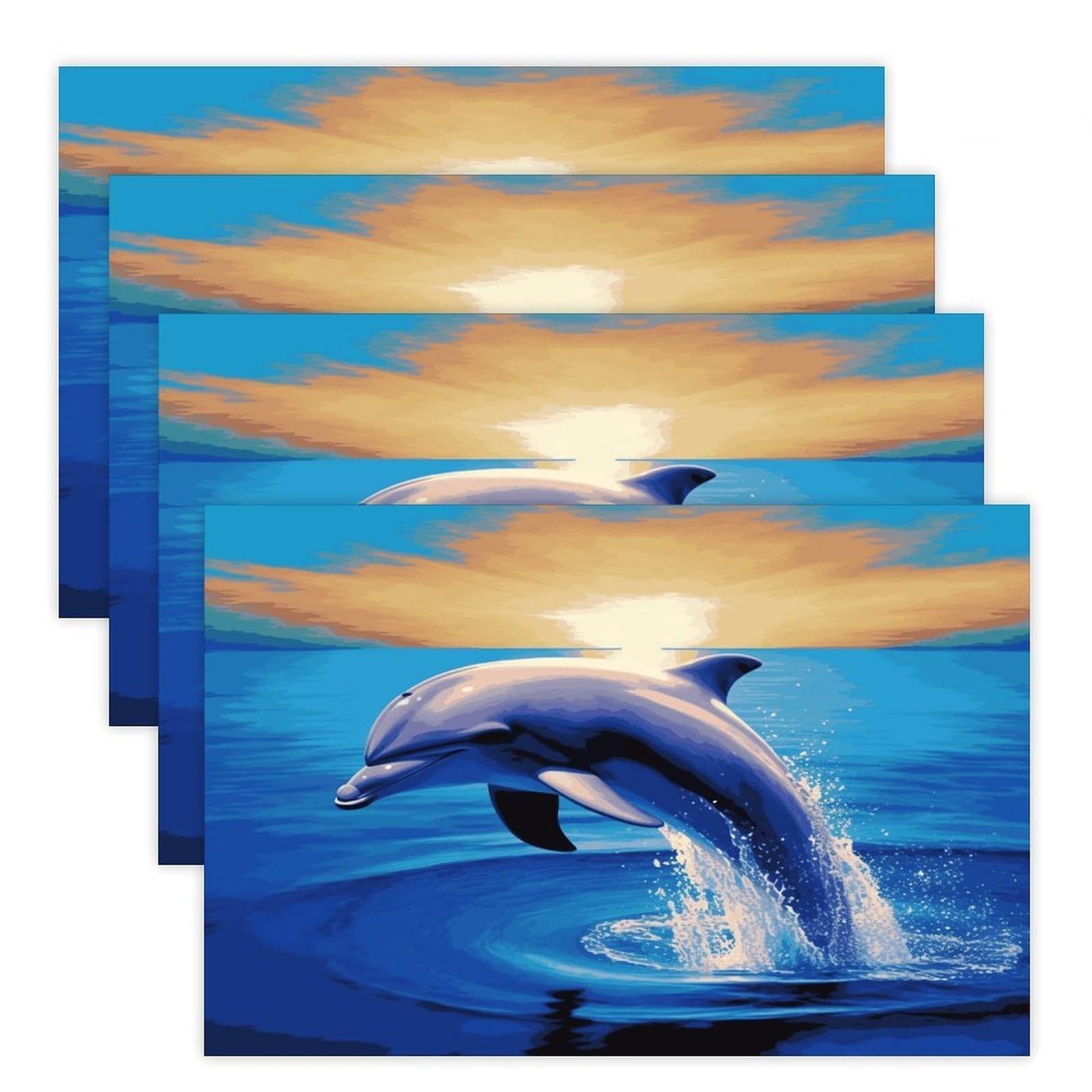 Elegant Dolphin Placemats Heat-Resistant Washable Place Mats Anti Slip Dining Table Place Mats Wipeable Dining Table Mats Kitchen Decoration Placemats 17.7’’×11.8’’