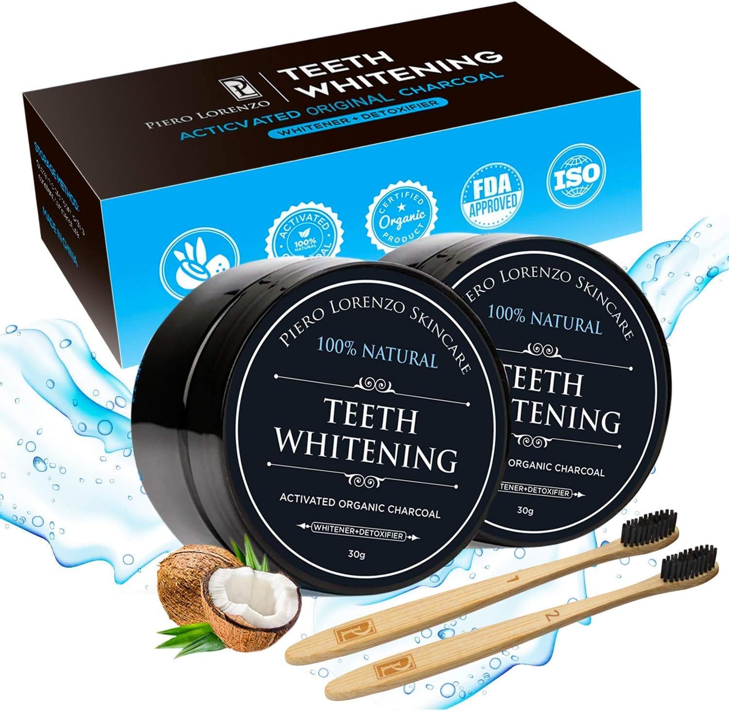 Natural Teeth Whitening Powder 2 Packs Coconut Activated Charcoal