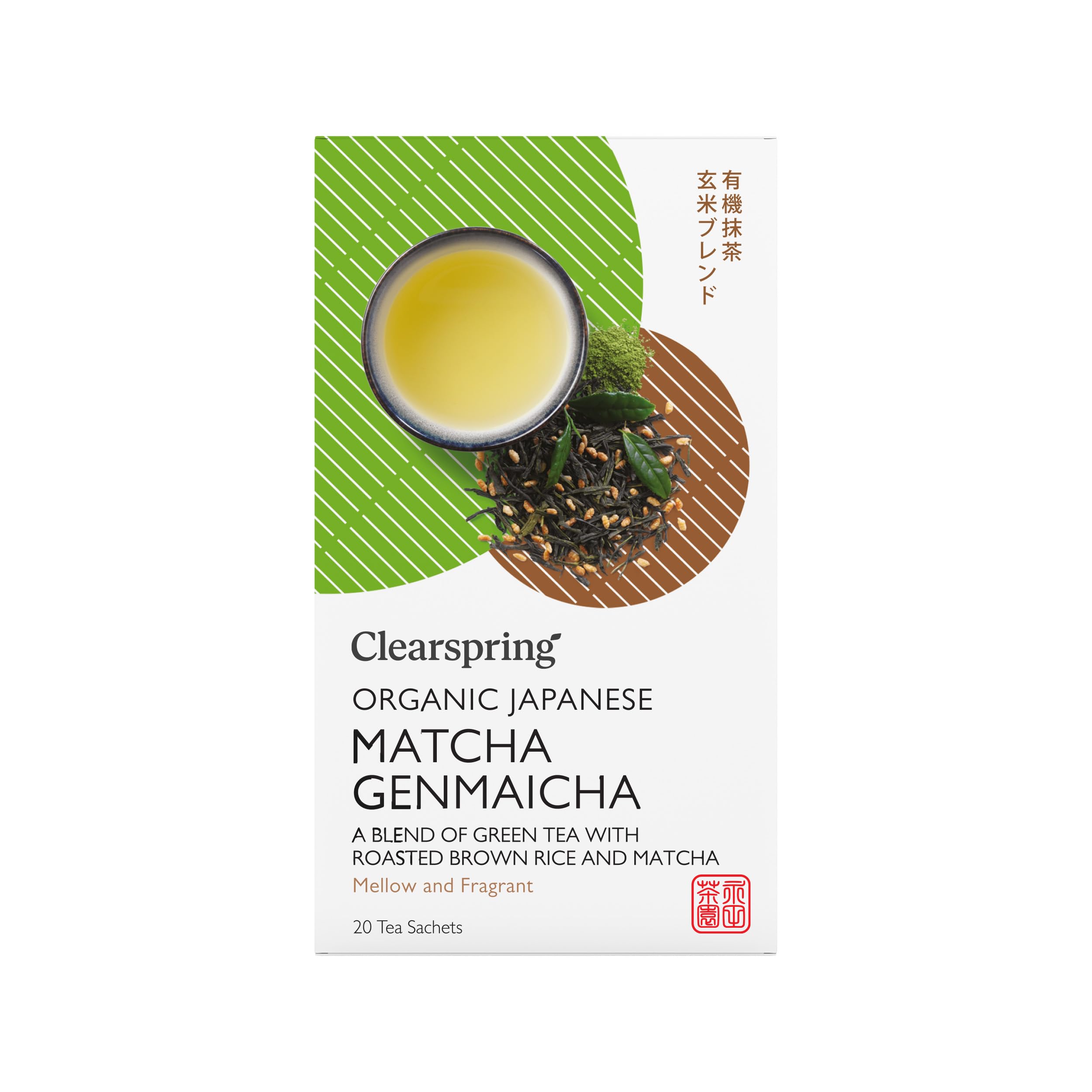 Clearspring Organic Japanese Matcha Genmaicha | 20 Tea Sachets | 36g | Green Tea, Matcha & Roasted Brown Rice | Infuses in 1-2 Minutes | Nutty, Popcorn-Like Flavour | Kosher | Vegan