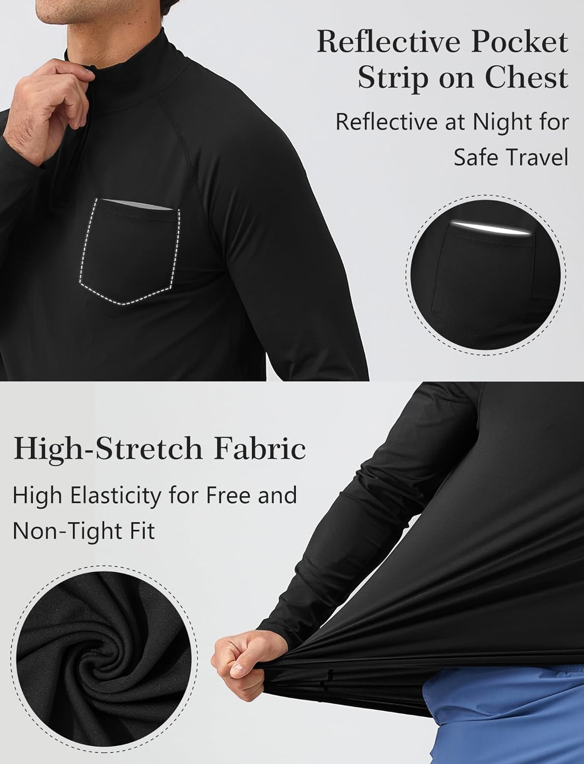 SEAUR Men's Rash Guard Stand Collar 1/4 Zip Long Sleeve Running Shirt Athletic Quick-Dry Tight-Fitting Sweatshirt