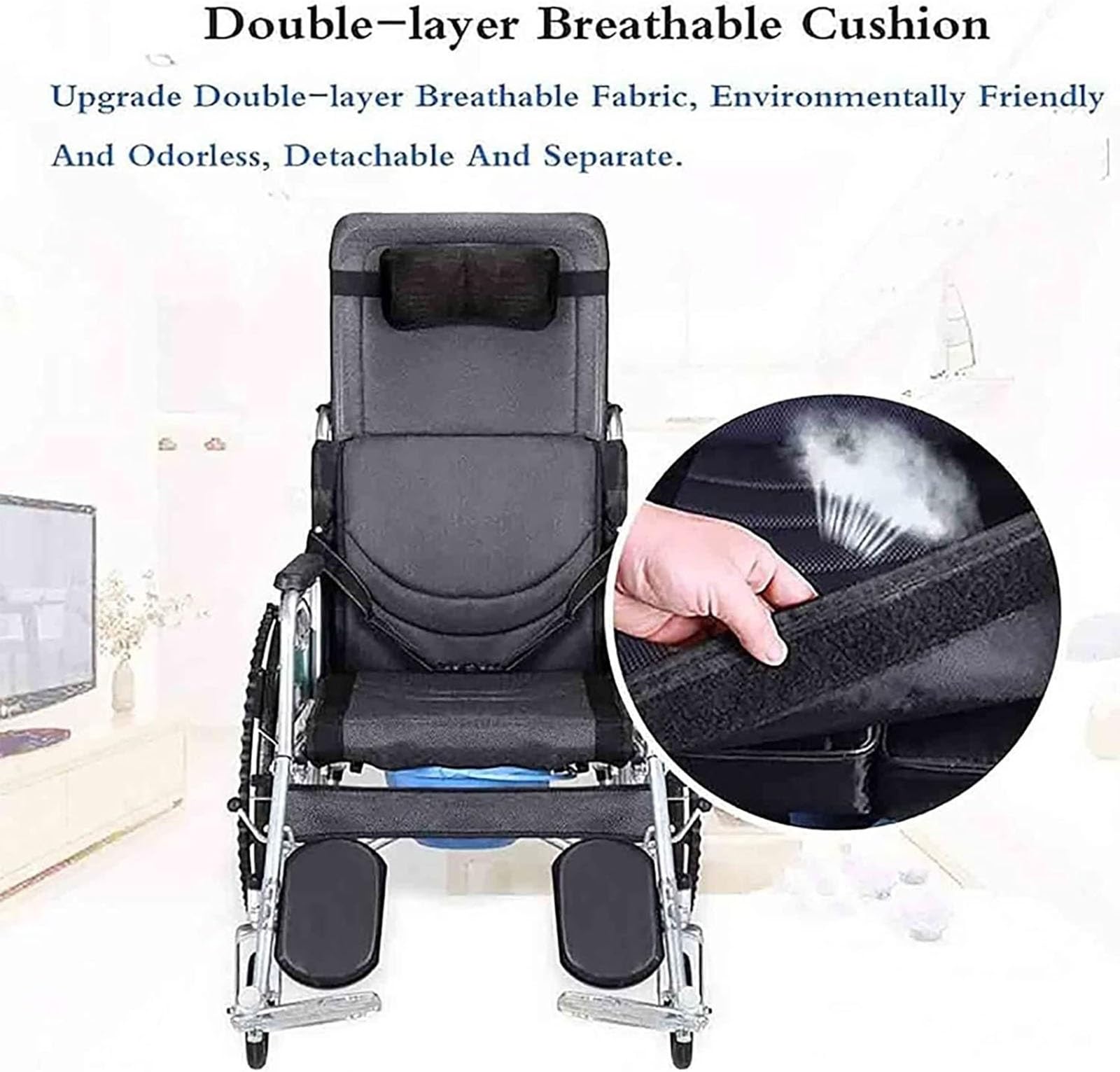 Silla de ruedas de aluminio ligera, silla de ruedas reclinable multifuncional con mesa de comedor, soporte de respaldo alto, soporta hasta 300 libras