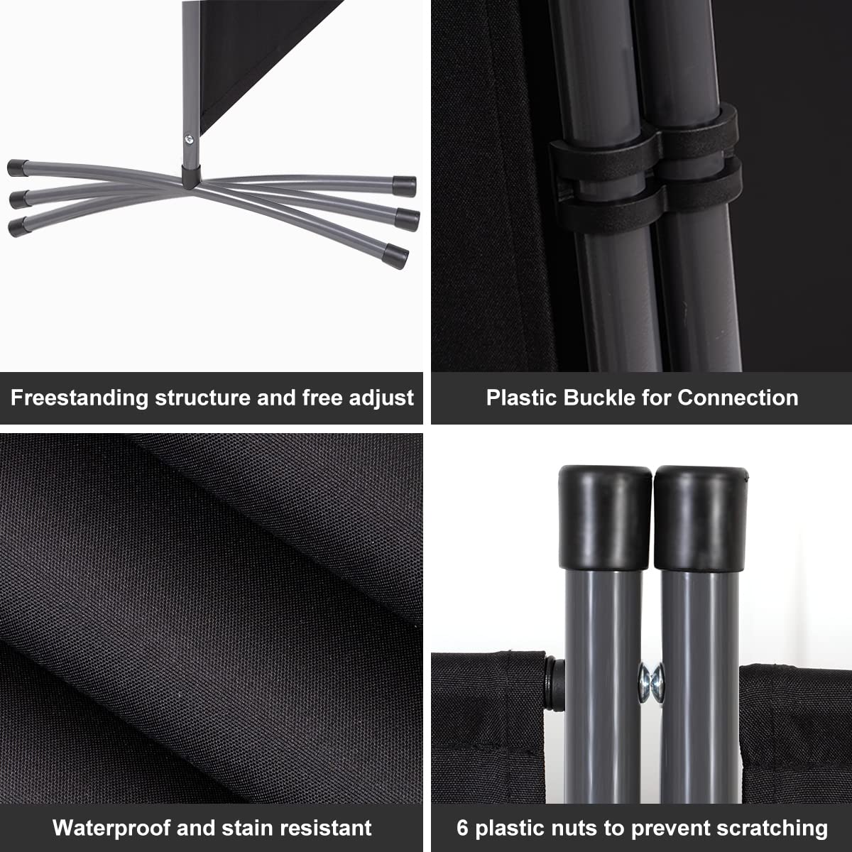 CHOSENM 4 Panel Folding Privacy Screens, 6 FT Tall Wall Divider with Metal Frame, Freestanding Room Divider for Office Bedroom Study (4 Panel, Black)