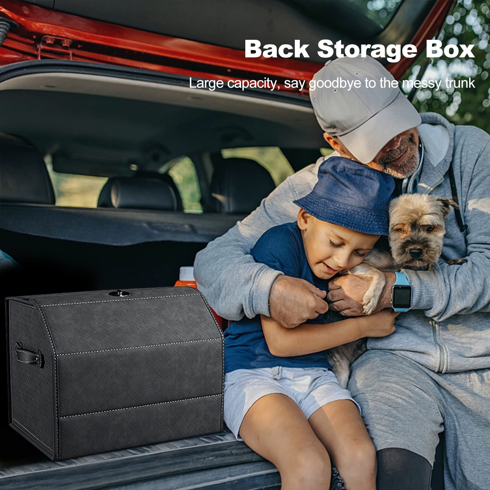 Ergocar Organizer Bagagliaio Auto, Pelle Scamosciata Sintetica Organizer per Bagagliaio per Auto, Fondo Antiscivolo, Organizer per Baule Auto Pieghevole con Manico, Apertura a 180°