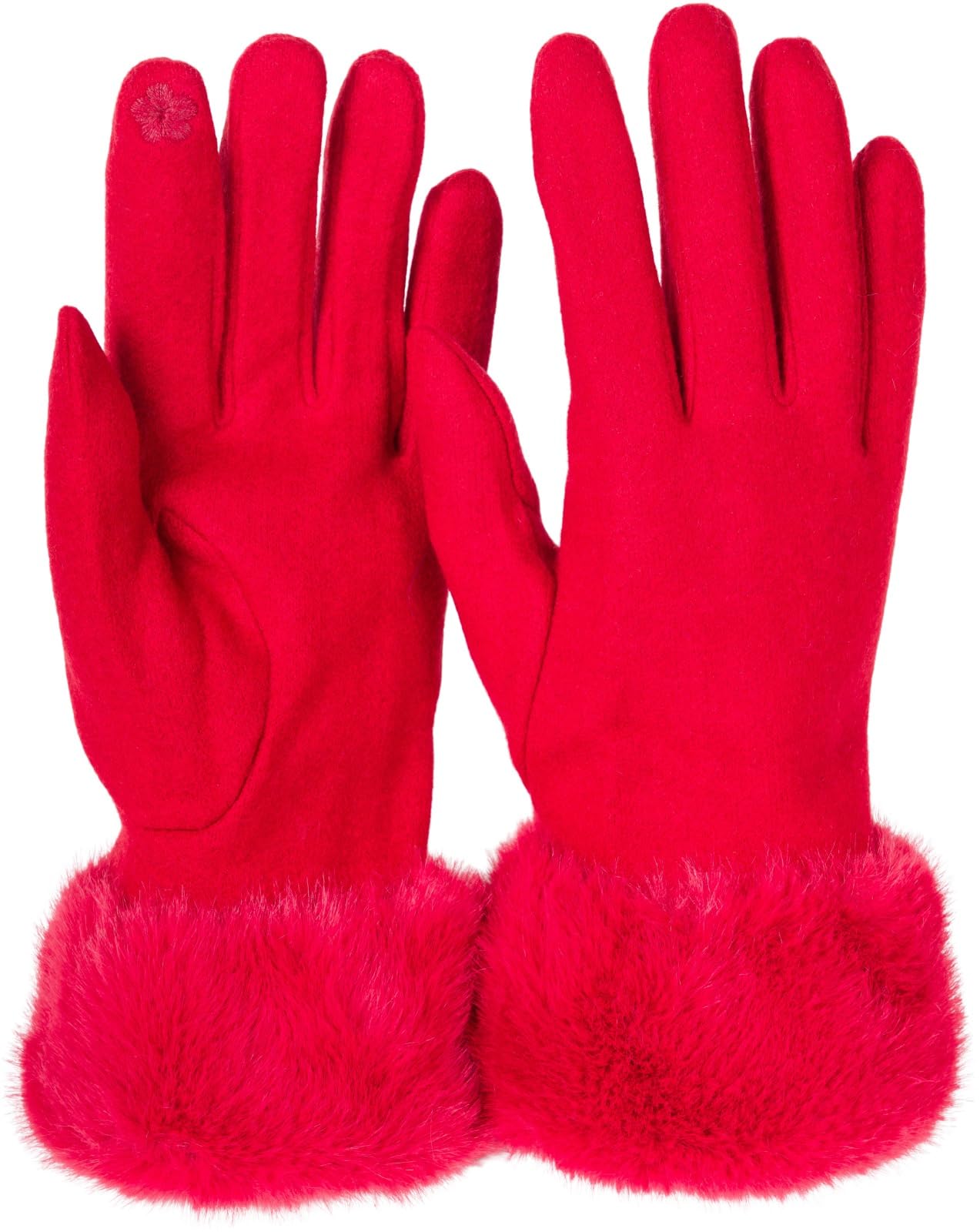 styleBREAKER women plain material gloves with fur lining and decorative stitching, finger gloves, winter 09010028, Colour:Red