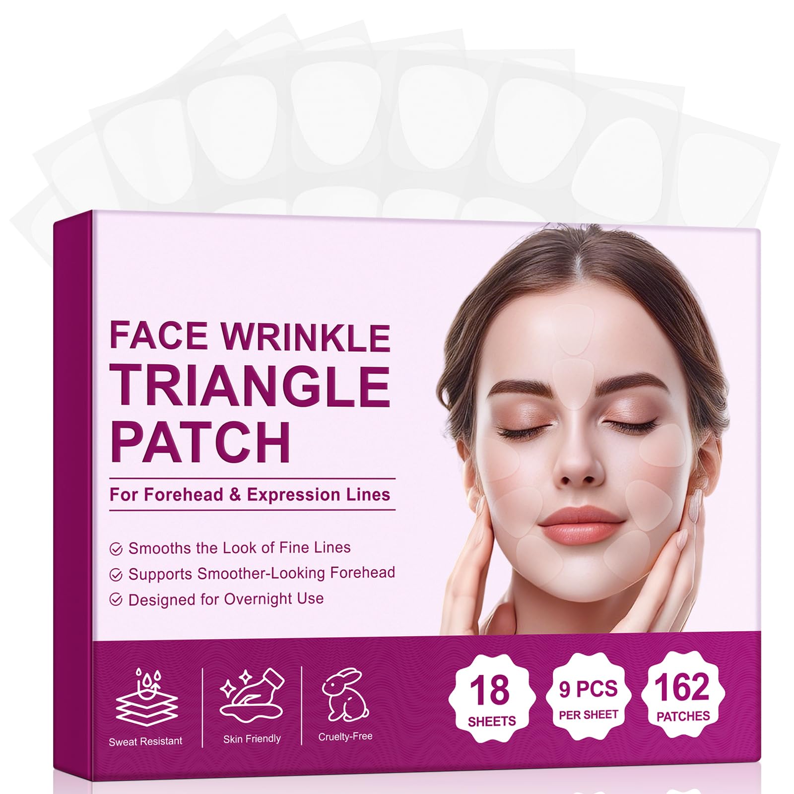 【162p】 Toppe per il viso | Toppe grinze durante la notte contro rughe e pieghe di rabbia | idrogel rughe per viso per pelle liscia | Forehead Wrinkle Patch con trattamento idratante
