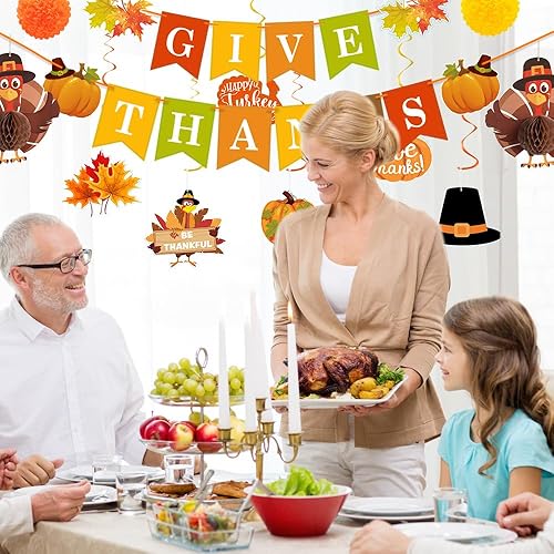 Miniatura 6 de Decoraciones de Acción de Gracias para interiores, el juego de decoraciones de fiesta de Acción de Gracias incluye 3 pancartas preencordadas, 18
