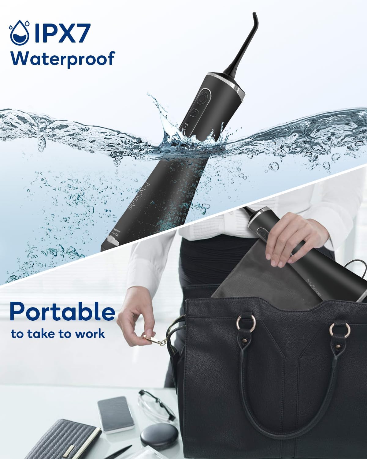 MySmile LP211 Cordless Advanced Water Flossers for Teeth, 5 Cleaning Modes Rechargeable Power Dental Flosser 8 Replacement Jet Tips IPX 7 Waterproof Dental Irrigador with Portable Travel Storage Pouch - Image 4