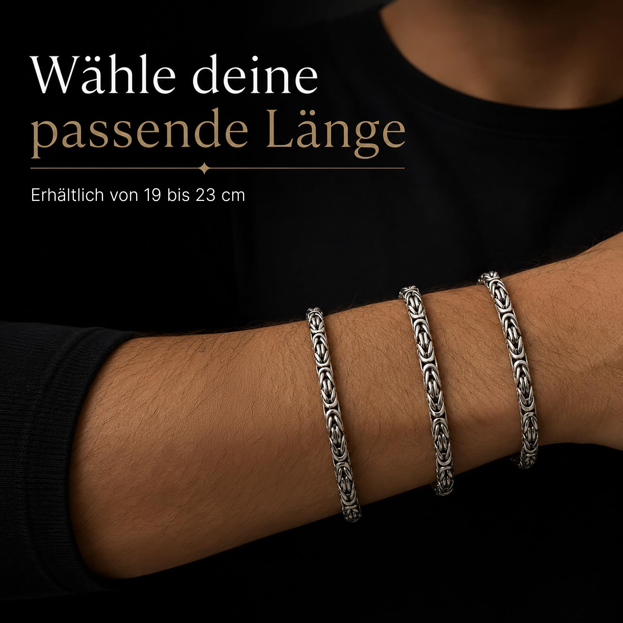 Königskette Armband 925 Silber Herren 6 mm handgefertigt 102094-0 | Massives 925er Sterling Silberarmband mit Schmuck Box Königsketten-Armband in den Längen 19 21 23 cm verfügbar
