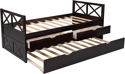 Miniatura 10 de EMKK Sofá cama de tamaño individual con cajones y nido multifuncional, soporte de listones sólidos para niños, adolescentes, niños, niñas,