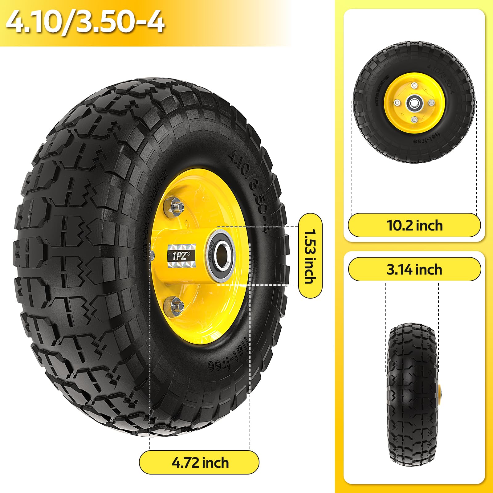 1PZ ES3-LQ8 4.10/3.50-4 Neumático macizo 255 mm Neumáticos Antipinchazos 10 pulgadas para Carretilla de Transporte Plataformas Rodantes Carretilla Manual Carro de Jardín 400 lb de carga 2 piezas