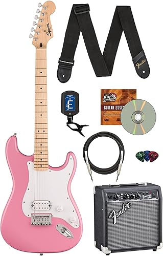 Vista 133 de Fender Squier Sonic Stratocaster HSS - Paquete negro con amplificador, sintonizador, correa, cable, púas y DVD de guitarra Austin Bazaar