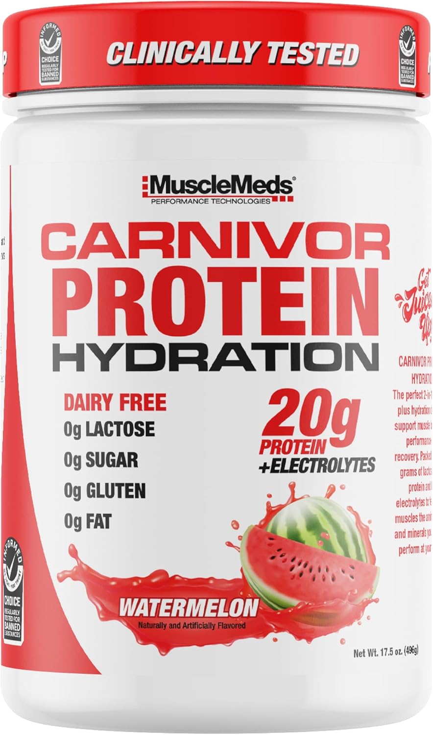 MuscleMeds Carnivor Protein Hydration Drink Powder, 20g Refreshing Protein Isolate, Lactose Free, Sugar Free, Electrolytes, Muscle Building, Recovery, Halal Certified, Tropical Punch, 20 Serve