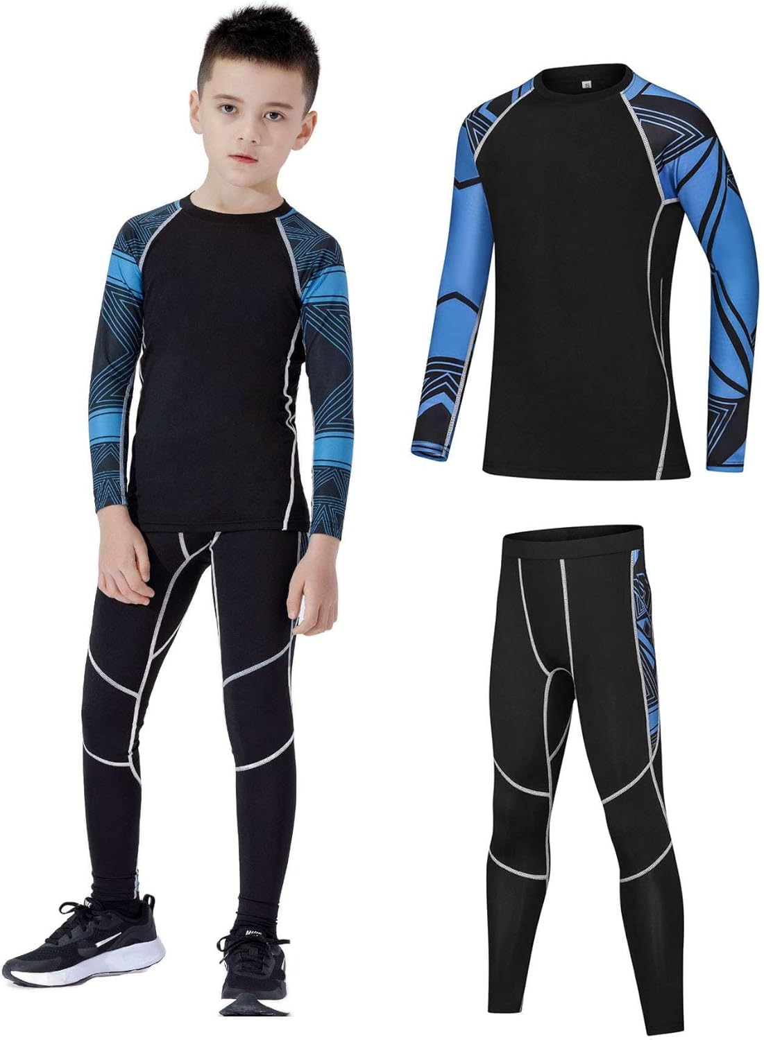Boys Girls Compression Set Kids Sports Base Layer Tights Athletic Underwear Top Leggings Set