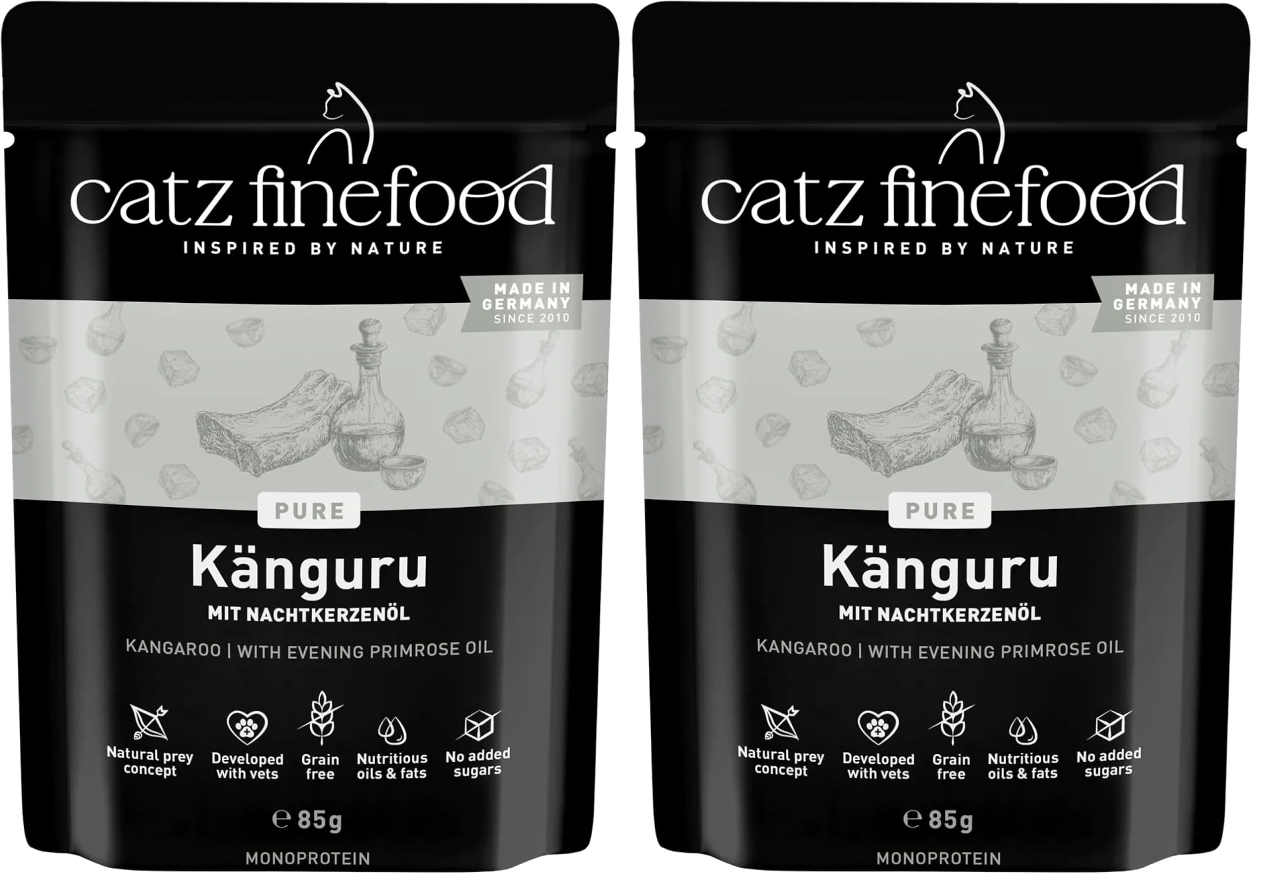catz finefood Purrrr Känguru Monoprotein Katzenfutter nass N° 107, für ernährungssensible Katzen, 70% Fleischanteil, 16 x 85 g Beutel (Packung mit 2)